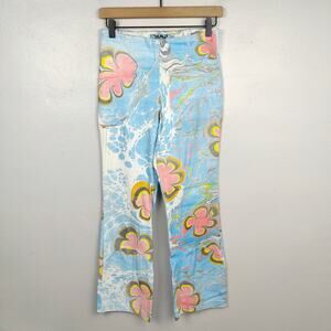 Free People Lefty High Rise Flare Pants Womens‎ XS Blue Tie Dye Y2K 90s Hippie